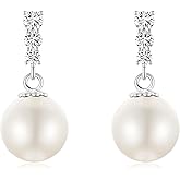 Geelein Dangle Earrings Ball Drop 925 Sterling Silver Post Round Cubic Zirconia Stud Bridal Wedding Earrings for Women 10MM