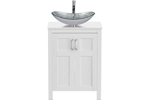 YOURLITE 24" Bathroom Vanity with Sink, White Bathroom Vanity and Sink Combo with Faucet & Pop Up Drain Set,Traditional Vanity with Blue Glass Boat Bathroom Sink