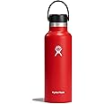 Hydro Flask 18 Oz Standard Mouth Insulated Water Bottle, TempShield Double-Wall Vacuum Insulation, 24 Hours Cold, 12 Hours Hot, Stainless Steel, Red, 21 Oz, 532.323 cm