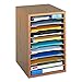 Safco Vertical Desktop Sorter, Wooden Paper Organizer for Home Office and Classroom, 11 Adjustable, Letter-Size Compartments, Medium Oak