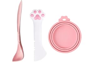 TiLanmiy Pet Food Can Cover Lid and Spoon Set, Silicone Can Topper and Multifuctional Mini Spatula Pet Can Opener, Plastic Spoon for Dogs Cats Feeding (G)