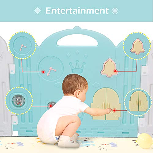 Baby Playpen, BAMMAX Baby Fence Baby Play Yards 14-Panel Kids Activity Centre Safety Playard Indoor Outdoor Portable Play Pen Play Area with Anti-Skid Silicone Sucker for Toddler 9 Months~3 Years Old - Thumbnail 5