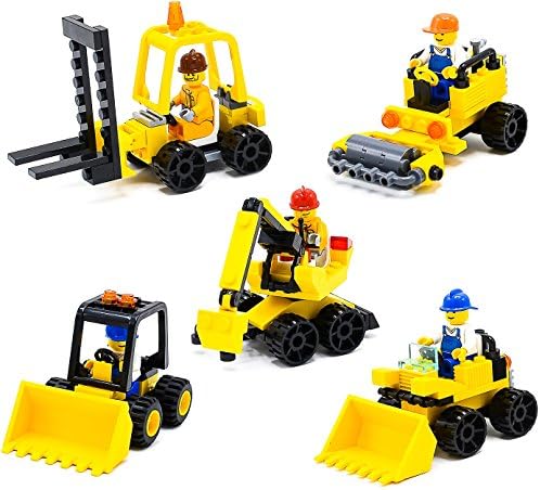 Little Treasures Construction Tractors Vehicle Building Bricks Toys Set for Kids 219-Pieces (5 PACK)