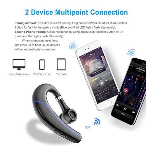 Samnyte Headset V4.1 Wireless Handsfree Earpiece with Microphone Wireless Earbud for Office Business Trip Driving Compatible with All Mobile Phone