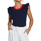 Ezbelle Women's Summer Tank Tops Ruffle Shirts Ribbed Knit Sleeveless Blouse Sexy Tshirt Trendy Outfits