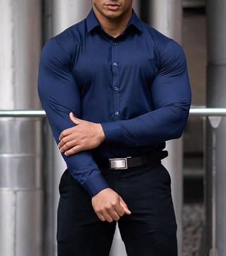 EOUOSS Men's Muscle Fit Dress Shirts Athletic Slim Fit Long Sleeve