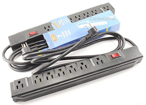 CablesOnline, Power Strip with 5 Horizontal + 2 Adapter Outlets w/6-foot Cable , SP-036
