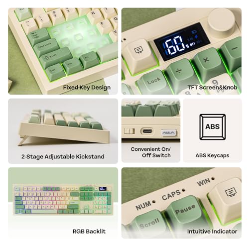 EPOMAKER Aula S102 Pro Teclado Gaming de Membrana con Pantalla TFT, Volume Knob & Number Pad, BT/2.4G/USB, RGB, Creamy Silicone Structure, Teclado Silencioso para Juegos de PC/Oficina (Yellow)