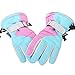 Simplicity Girl's Skiing Gloves Winter Warm Mittens, Pink Blue Grey, M(7-9 Years)