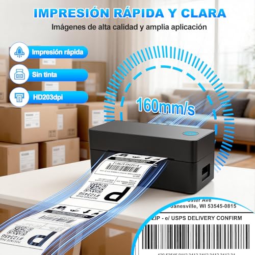 OFICHIDO Impresora Térmica de Etiquetas Bluetooth, 4x6 Impresión de Etiquetas de Envío Nalambrica, Control Inteligente de Temperatura, con Memoria USB, Compatible con Casi Todas Las Plataformas