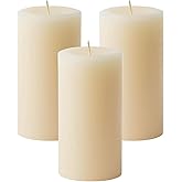 Mister Candle Dripless Unscented Pillar Candles, Set of 3 Hand Poured Ivory Pillar Candles, Solid Color Non-Scented Candles for Home Decor, Premium Wax, 80 Hr Burn Time, 3x6 Inch