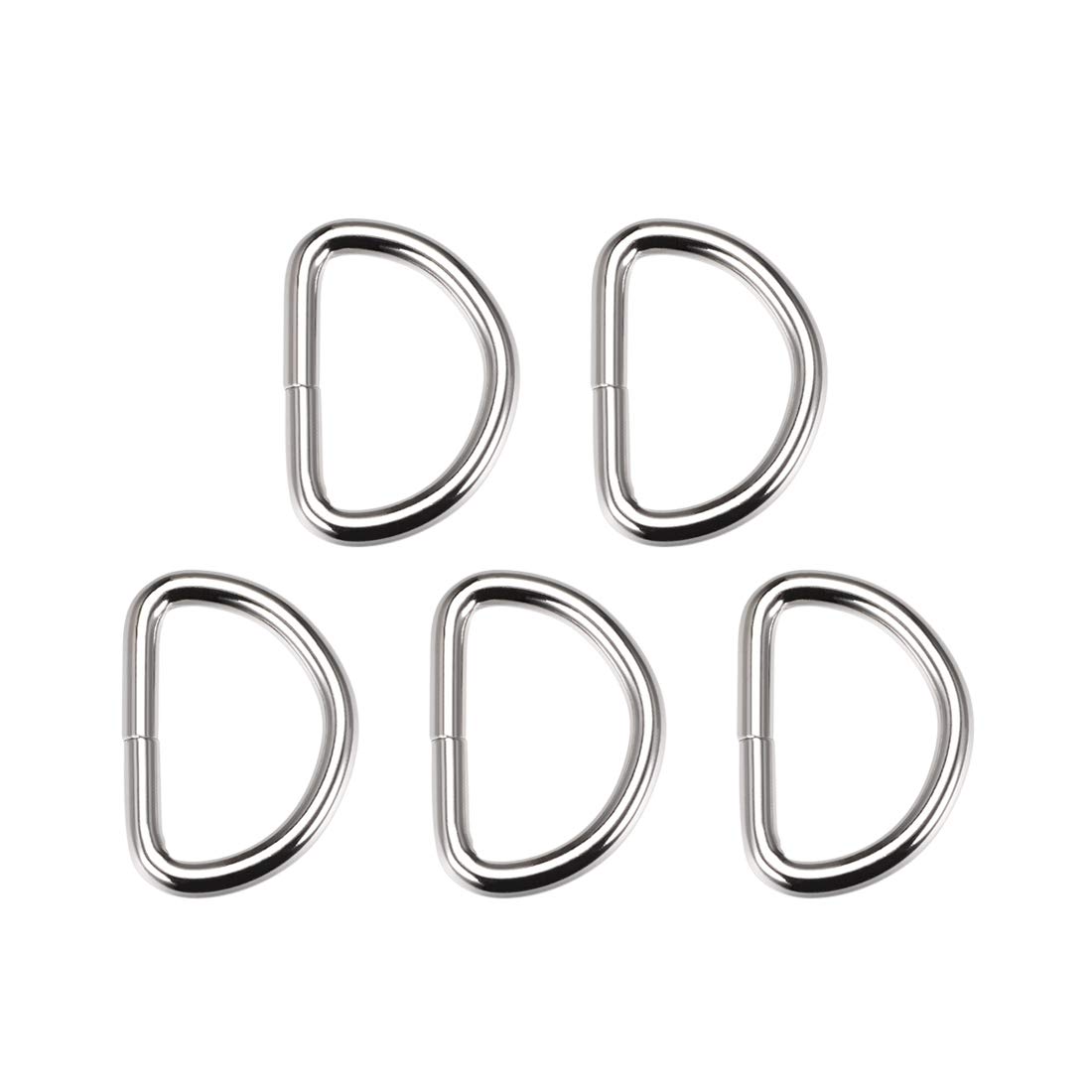 sourcing map 5pcs Metal D Ring 1.26"(32mm) D-Rings Buckle for Hardware Bags Belts Craft DIY Accessories Silver Tone