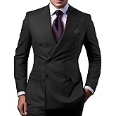ETEVVU Double Breasted Suit for Men 2 Piece Slim Fit Men Suits Solid Tuxedo Blazer Pants Formal Set for Wedding Business Prom