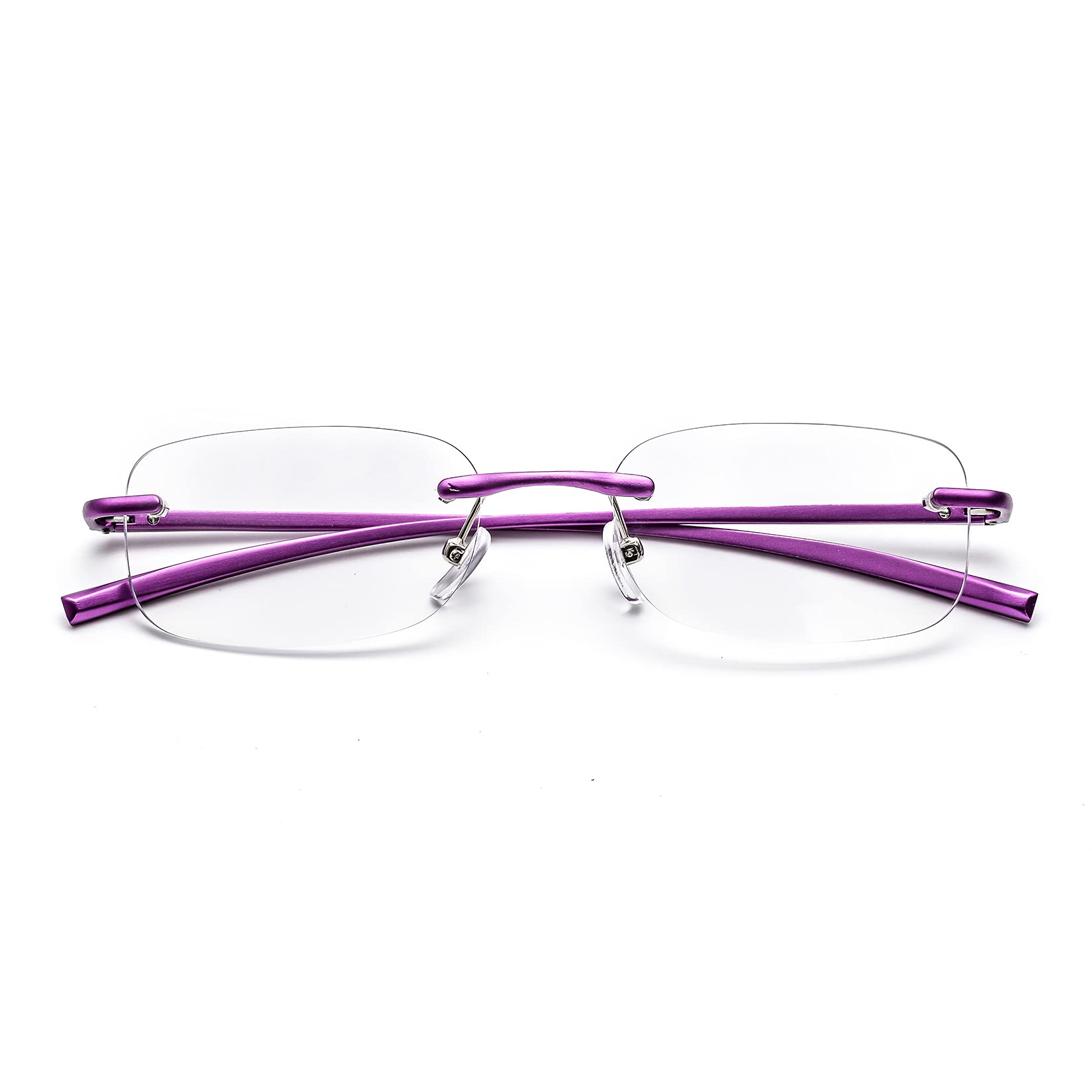 ZUVGEES Rimless Clear Reading Glasses Blue Light Blocking Readers for Men and Women (Purple, 1.50)
