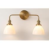 LumoCraft Gold Bathroom Vanity Light, Farmhouse Vintage Vanity Fixture with 2 Light Milk Glass, Brushed Gold Bathroom Light F
