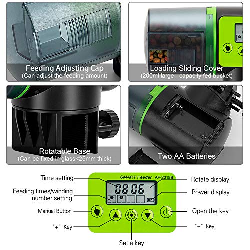 Automatic Fish Feeder, Vacation Fish Feeder, Moisture-Proof Electric Auto Fish Feeder, Digital Fish Food Dispenser 200Ml Capacity for Vacation, Daily, Business Trip, Weekend
