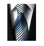 MINDENG Tie Two Tone Necktie Navy Knot Royal Blue/White Stripes Tie Men Neck Tie