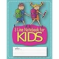 3 Line Notebook for Kids: Dashed Midline School Exercise Notebook, For Kindergarten and Preschool Kids, For Grades K-2 & 3, 100 Pages, 8.5” x 11”, (21,6 x 27,9 cm), Soft Matte Cover