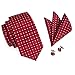 Hi-Tie Mens Red Polka Dots Silk Tie Pocket Square Cufflinks set