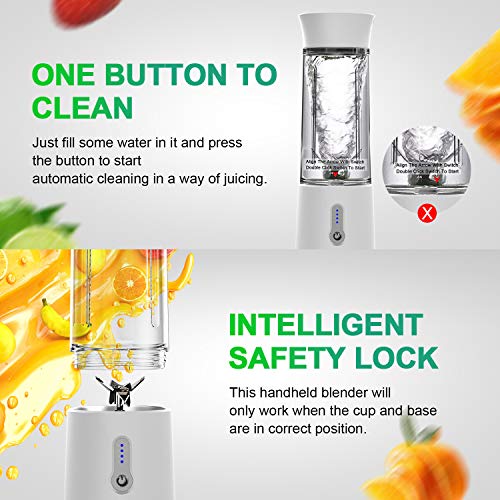 chalvh Portable Blender, 16.9 Oz Personal Blender for Shakes, Smoothie and Fruit Juice, Mini Personal Size Mixer with USB Rechargeable 6 Stainless Steel Blades, BPA Free 500ml Cup for travel-White