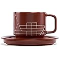 Tea Forte Terra Stoneware Teacup with Saucer, Frank Lloyd Wright, 8 oz. Stoneware Teacup for Steeping Pyramid Infusers, Dishwasher & Microwave Safe
