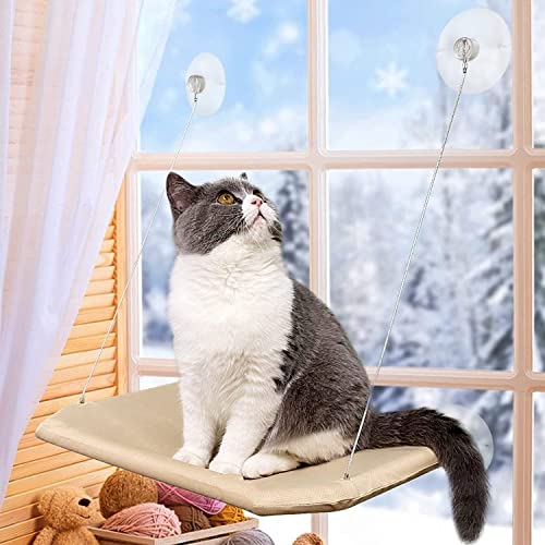 PETPAWJOY Cat Window Perch, Strong Suction Cups Easy Clean Safety Cat