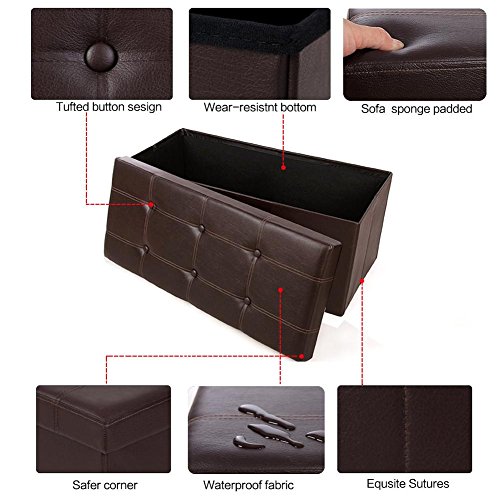 Nmch Storage Ottomans, 250lbs Load Capacity, PU Leather Premium Quality, Easy Installation, Living Room Rest Stool, Babies' Toys Stoarge Box, Bedroom Crate/Ottoman (763838Cm, Brown)