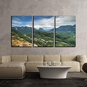 3 Piece Canvas Wall Art - Landscape with Mountains Under Blue Sky - Modern Home Art Stretched and Framed Ready to Hang - 16"x24"x3 Panels