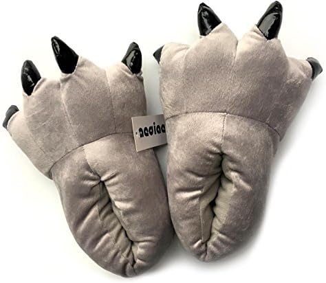 Adults Fleece Claw Decor Shoes Slippers Plush Dinosaur Claw Slippers Fit For UK6-11 (Grey)