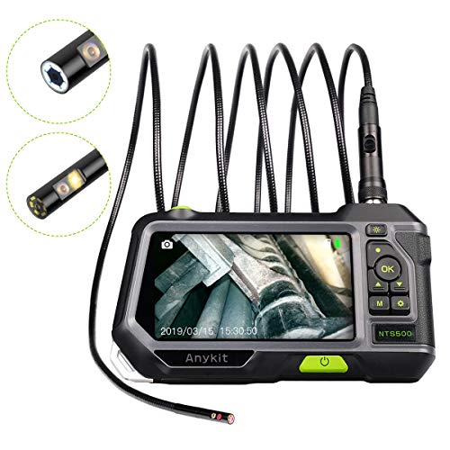 Dual Lens Endoscope Inspection Camera-Anykit NTS500 5.5mm 3 Meter Waterproof Borescope Snake Inspection Tube Camera with 5 Inch IPS Screen and Adjustable LED Lights