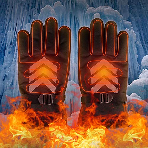 Heated Gloves Battery Powered Electric Rechargeable Waterproof Insulated Night Reflective Back Touch Screen Motorcycle Electrocar Heating Gloves Warmer for Men Women US Plug