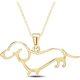 Dachshund Dog Charm Pendant Necklace for Women in 14k Gold Plated 925 Sterling Silver with 18 Inch Rope Chain Jewelry Gift for Her Pet Lovers