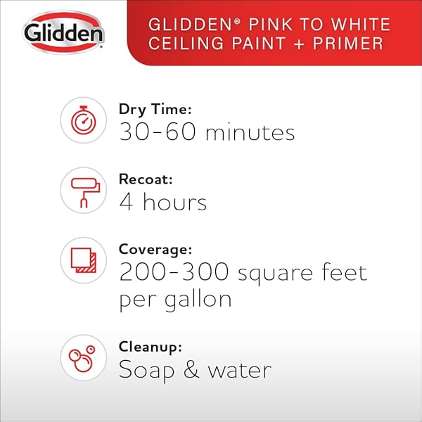 GLIDDEN GRAB-N-GO PINK TO WHITE CEILING PAINT, 1 GALLON, FLAT, WHITE