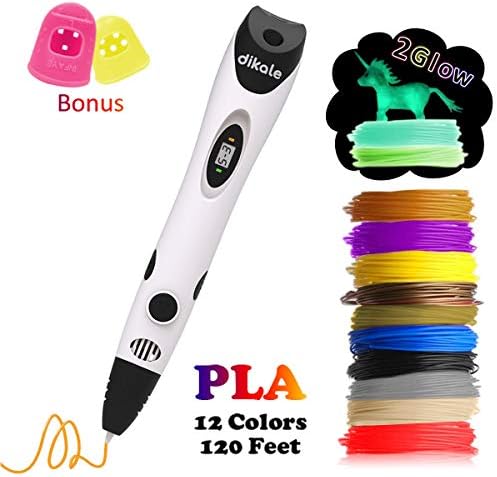 dikale 3D Pen with PLA Filament Refills 07AใNewest Versionใ 3D Drawing Printing Printer Pen Bonus 12 Colors 120 Feet PLA 250 Stencil eBook for Kids Adults