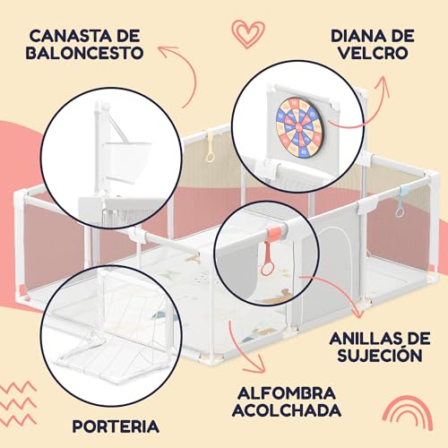Baby Playpen 120x180 cm - Padded Baby Playpen - Equipped with musical mat, Velcro dartboard, basket, goal and more accessories - Safe Baby Playpen - See video for assembly