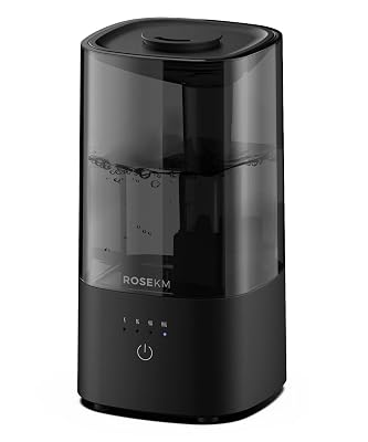 ROSEKM Humidifiers for Bedroom, 2.0L Cool Mist Humidifier for Home Plant and Baby Nursery, Quiet Ultrasonic Humidifier with 360° Nozzle, Auto Shut-Off, Filterless, Black