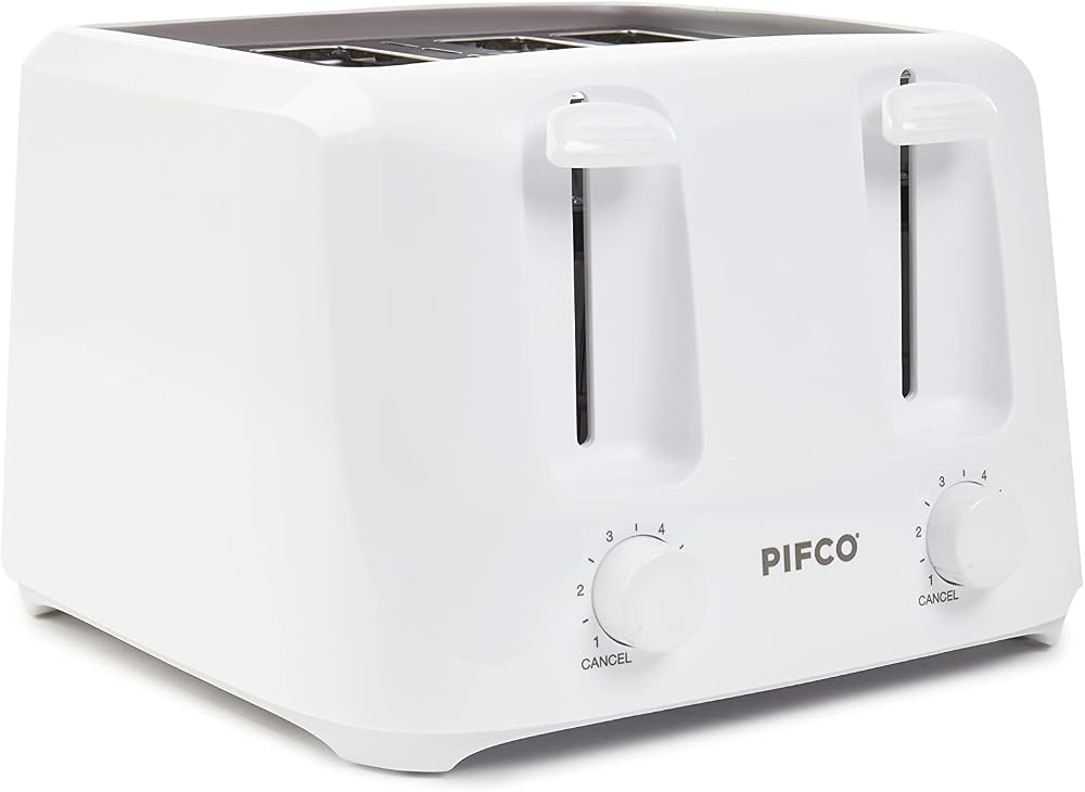 PIFCO Essentials White Toaster 4 Slice Dual Control 6 Browning Levels 1400W