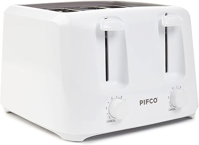 PIFCO Essentials White Toaster 4 Slice Dual Control 6 Browning Levels 1400W