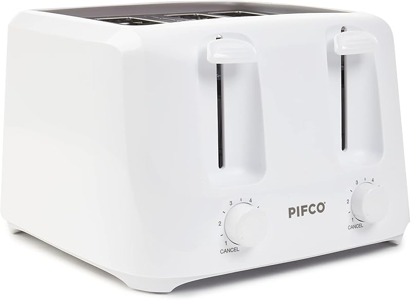 PIFCO Essentials White Toaster 4 Slice Dual Control 6 Browning Levels 1400W