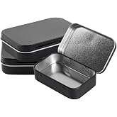 Restaurantware-RW Base 4.5 Ounce Rectangular Tin Containers, 10 Durable Tin Boxes With Lids - Hinged Lids, Rounded Edges, Black Storage Containers, Customizable, Fits Mints, Pills, Or Herbs