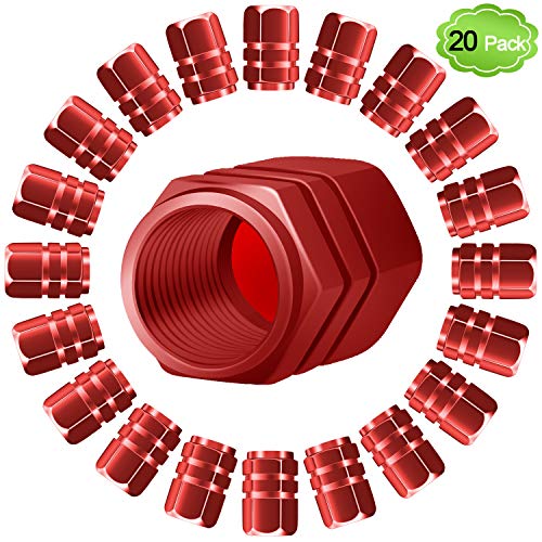 MENOLY Tire Valve Caps (20 Pack) Heavy-Duty Stem Covers (Dustproof, O Rubber Seal, Aluminum Alloy, Hexagon Design) - Red - Thumbnail 7