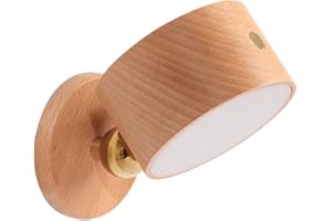 LANDGOO Wooden Led Wall Sconce, 360° Rotatable Dimmable Wall Lights Rechargeable Wall Lights Battery Operated Magnetic Led Night Light for Reading Light and Household Lighting (Beech Wood)