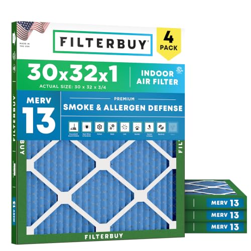 Filterbuy 30x32x1 Air Filter MERV 13 Smoke & Allergy Defense (4-Pack) at Amazon