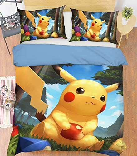 AJ WALLPAPER 3D Duvet Cover for Pokemon Pikachu 336 Japan Anime Game Summer Bedding Pillowcases Quilt Duvet Cover Set Single Queen King | 3D Photo UK Amy (Double)