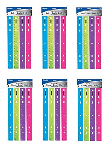 BAZIC Jeweltones Color Ruler, 12 Inches, 4 Rulers per Pack, Sold as 6 Pack, 24 Rules Total