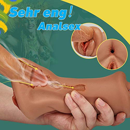 3 IN 1 realistischer Masturbator Sexspielzeug Taschenmuschi für Männer,Pocket Pussy mit Oralsex,Vaginalersex und Analsex Erotik Sonnenbräune Muschi mit drei 3D Liebeslöchern Moruioy