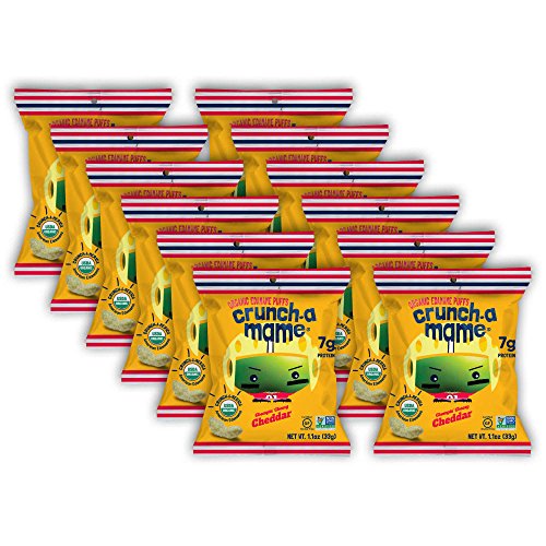 Crunch-a-Mame Organic Edamame Puffs - Single Serving Snack Bags - Chompin' Cheesy Cheddar - Box of 12 Individual-Size 1.1oz Bags