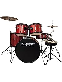 Rise by Sawtooth Full Size Student Drum Set with Hardware and Cymbals, Crimson Red Sparkle