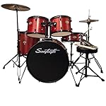 Rise by Sawtooth Full Size Student Drum Set with Hardware and Cymbals, Crimson Red Sparkle