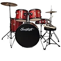 Rise by Sawtooth ST-RISE-DS-RS Student Drum Set Pack, Crimson Red Sparkle
